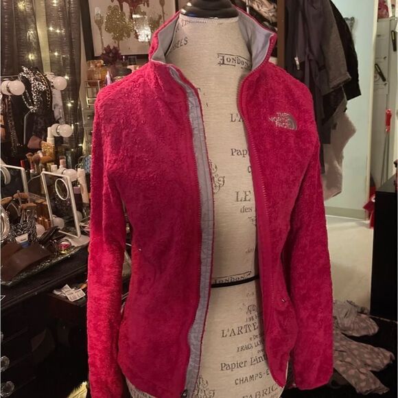 The North Face Osito Fuzzy Fleece Full Zip Jacket hot pink & silver euC - Picture 1 of 6